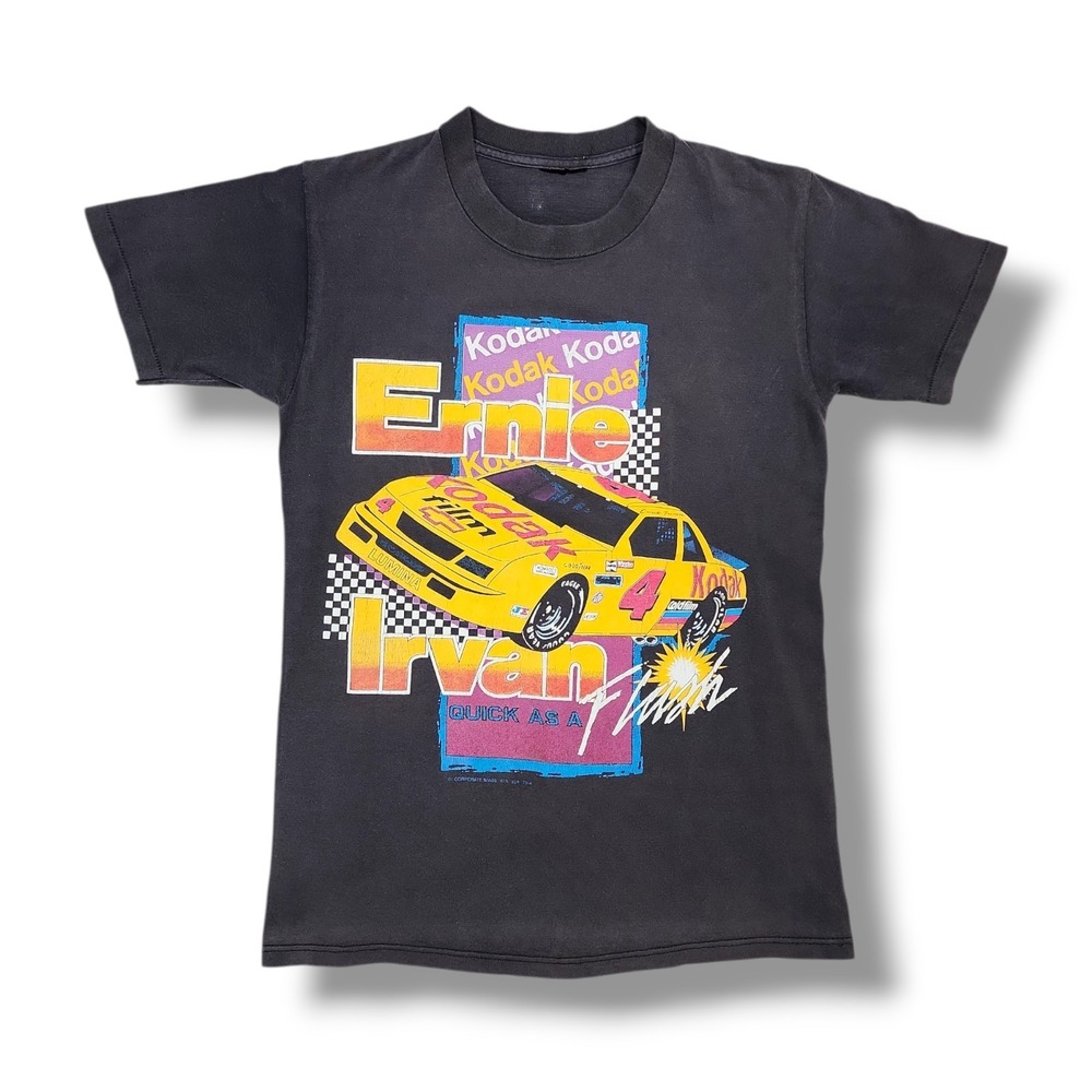 Vintage NASCAR Ernie Irvan Kodak #6 Single Stitch Black T-Shirt Size S USA Made